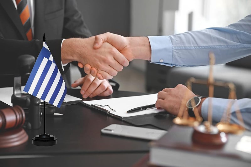 tibijoy Greece Greek Deluxe Desk Flag Set, Small Mini Miniature Greece Greek Table Desktop Flags With Solid Pole, Black Base and Spear Top(2 Pack) - Image 5